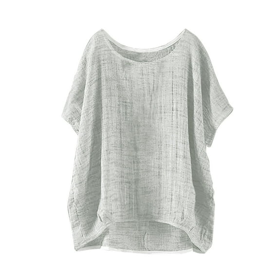 Holzkary Cotton Linen Shirt for Women Loose Fit 2025 Trendy Women's Summer Short Sleeve Solid Casual Loose Linen Top Grey 3Xl