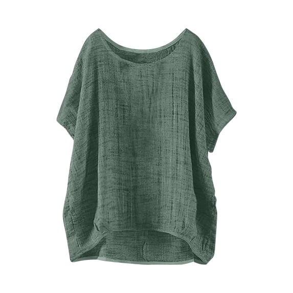 Holzkary Cotton Linen Shirt for Women Loose Fit 2025 Trendy Women's Summer Short Sleeve Solid Casual Loose Linen Top Mint Green L