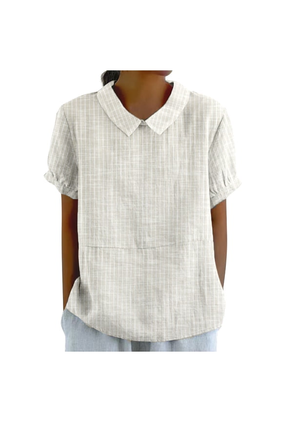 Cotton Linen Shirt for Women Loose Fit 2025 Trendy Womens Summer Tops Lapel Striped Back Loose Top Casual Shirt T Shirt Beige Xl