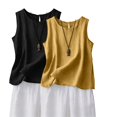 thumbnail image 1 of Holzkary Cotton Linen Tank Tops for Women 2Pc Loose Fit Cami Crop Tops Flowy Shirts Pullover Shirts Summer Tops for Women Relaxed Fit Camisole Solid Vest CrewNeck Plus Size Shirts Tunic To Hot Pink S, 1 of 9