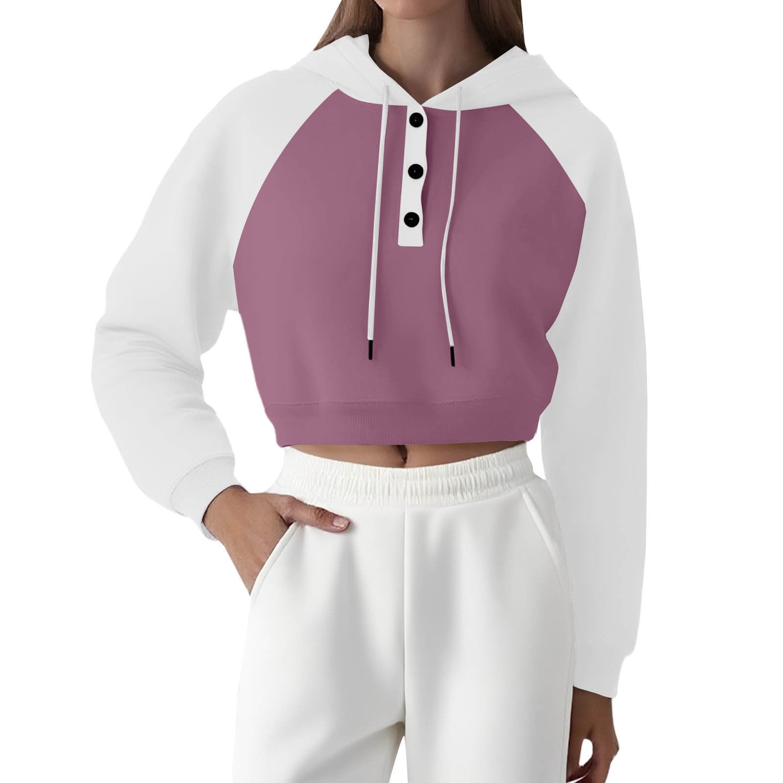 Holzkary Crop Hoodies for Womens Oversized Solid Color Sweatshirts