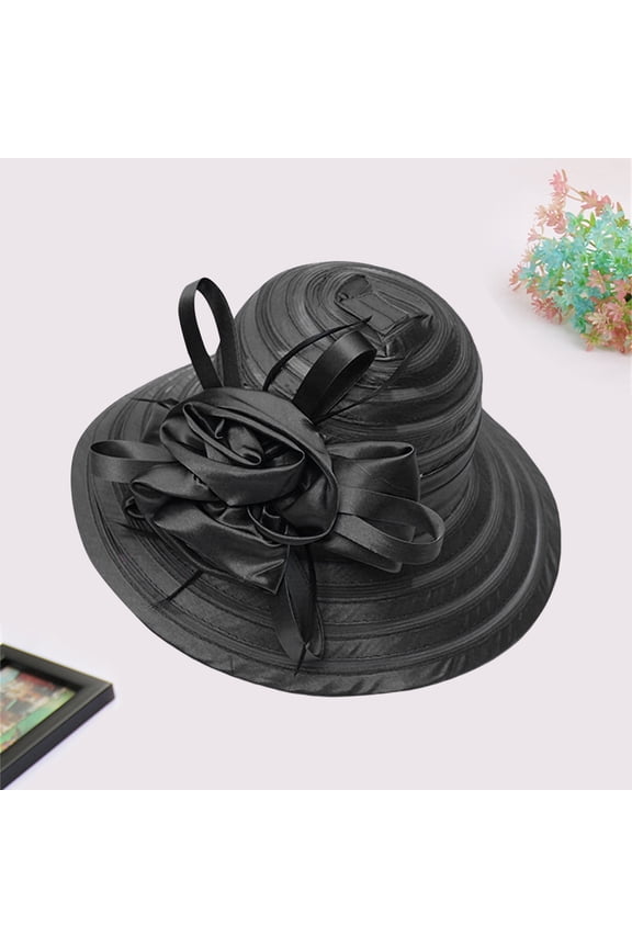 Derby Hats for Women Flower Wide Brim Sun Hat Fascinators Big Wide Brim Fedoras Sun Visor Cap Mesh Sunshade Hat Flower Wedding Dress Hat Sun Dome Large Brim Hat Black One Size