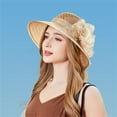 thumbnail image 1 of Holzkary Derby Hats for Women Flower Wide Brim Sun Hat Fascinators Big Wide Brim Fedoras Sun Visor Cap Women‘S Flowers Seaside Female and Small Holiday Spring Summer Foldable Hat Khaki One Size, 1 of 4