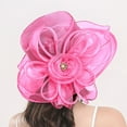 thumbnail image 1 of Holzkary Derby Hats for Women Flower Wide Brim Sun Hat Fascinators Big Wide Brim Fedoras Sun Visor Cap Women's Floral Mesh Hat Sunshade Beach Hat Sun Block Hat Hot Pink One Size, 1 of 5