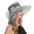thumbnail image 1 of Holzkary Derby Hats for Women Flower Wide Brim Sun Hat Fascinators Big Wide Brim Fedoras Sun Visor Cap Women's Vintage Mesh Hat Floral Shade Holiday Brim Top Hat Grey One Size, 1 of 8