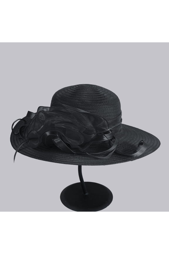 Derby Hats for Women Girls Ladies, Organza Flower Wide Brim Church Tea Party Wedding Fascinator Sun Hat Spring Summer Mesh Sunshade Hat Flower Temperament Wedding Dress Hat Sun Dome Large Br