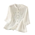 thumbnail image 1 of Holzkary Embroidered Tops for Women Cotton Linen Embroidered Shirt Wide Elastic Stcollar Single Bead Button Loose Top Casual Summer Boho T Shirts Loose Fit Half Sleeve Floral Blouses White 3Xl, 1 of 6