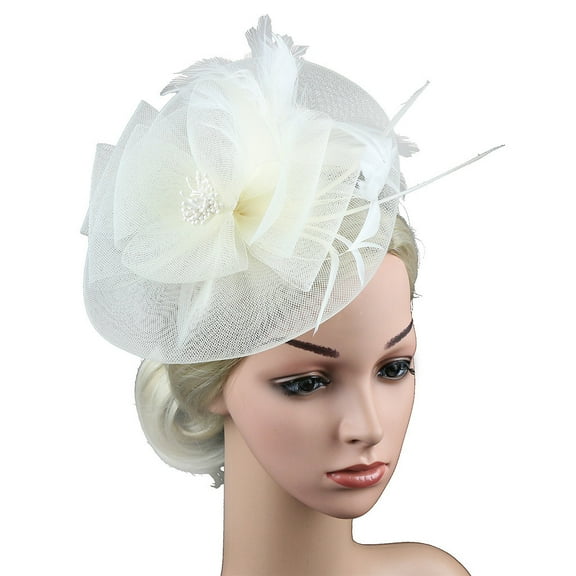 Holzkary Fascinators Hat for Women 50S Flower Hat with Veil Cocktail Wedding Tea Party Church Derby Hat Fascinator Tea Bridal British Women's Headband