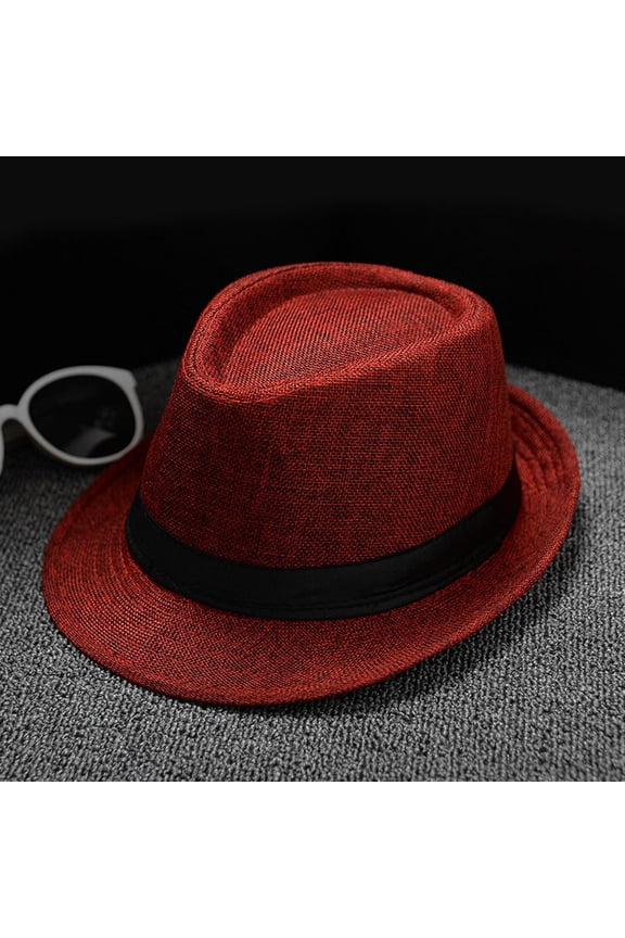 Fedora Hat Wide Brim Summer Beach Sun Cap Panama Hat for Men Women Men and Women Retro Jazz Hat Soild British Sun Hat Travel Sun Hat Red One Size