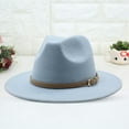 thumbnail image 1 of Holzkary Fedora Hat Wide Brim Summer Beach Sun Cap Panama Hat for Men Women Western Cowboy Hat for Women Classic Roll Up Buckle Belt Women Retro Wide Brim Cowboy Hat L M, 1 of 4