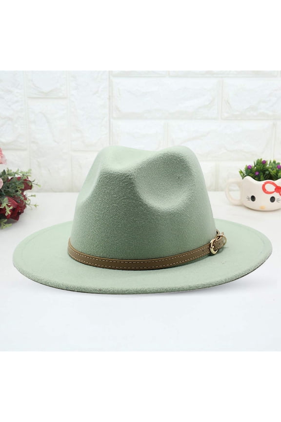 Fedora Hat Wide Brim Summer Beach Sun Cap Panama Hat for Men Women Western Cowboy Hat for Women Classic Roll Up Buckle Belt Women Retro Wide Brim Cowboy Hat Mint Green M
