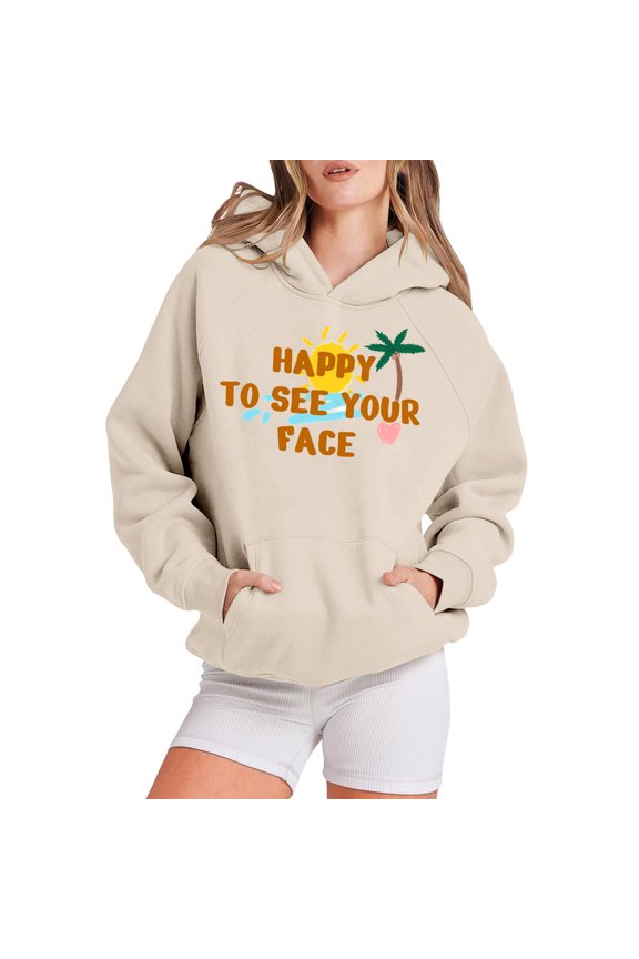 First Day of School Hoodies Happy to See Your Face Female Teacher Or Student Hoodie 2025 Back School Funny Letter Print Hoodie Women Teacher Sweatshirts Back to School Tee Top Khaki Xl