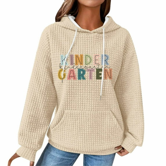 Holzkary First Day of School Hoodies for Women Plus Size Trendy 2025 Cute Sweater Winter Pullover Sweatshirts Y2K Graphic Long Sleeve Sweatshirt Teachers Back to School Hoodie Casual Tops White Xxl