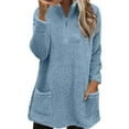 thumbnail image 1 of Holzkary Fleece Sweatshirts for Women Mock Turtleneck Fall Winter Warm Sweater Plus Size Tunic Half Zip Pullover Tops with Pockets Fuzzy Fleece Pullover Sweatshirt Fall Winter Clothes Light Blue M, 1 of 1