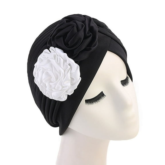 Holzkary Flower Turban Hats for Women Pre Tied Twist Solid Hedwrap Caps Turban Chemo Cancer Headwear Headscarf Hair Loss Fashion Head Covering Black One size