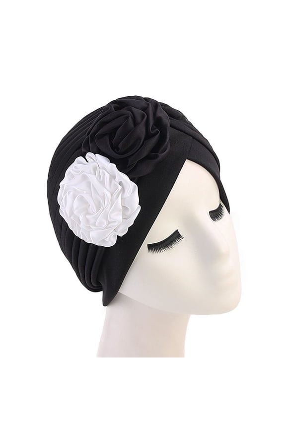 Flower Turban Hats for Women Pre Tied Twist Solid Hedwrap Caps Turban Chemo Cancer Headwear Headscarf Hair Loss Fashion Head Covering Black One size