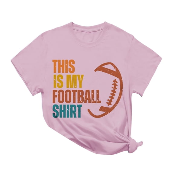 Holzkary Football Shirts for Women Game Day Tshirt Sunday Football Graphic Tee Top Funday Shirt Blouse Lady This Is My Football Shirt Baseball Short Sleeved T Shirt Top Pink L