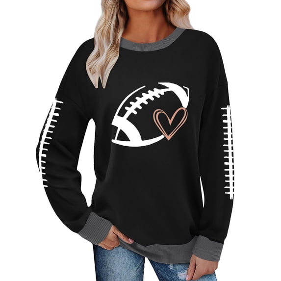 Holzkary Football Sweatshirt for Women Graphic Print Sunday Casual Long Sleeve Crewneck 2025 Fall Pullover Football Funny Sweatshirt Graphic Print Sunday Sweatshirts Fall Outfits Black L