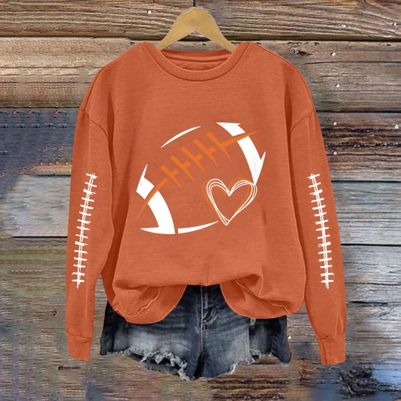 Holzkary Football Sweatshirts for Women Funny Oversized Crewneck Sweatshirt Game Day Graphic Cute Sweatshirts Rugby Pullover Brick Red XXL