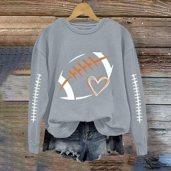 Holzkary Football Sweatshirts for Women Funny Oversized Crewneck Sweatshirt Game Day Graphic Cute Sweatshirts Rugby Pullover Grey 3XL