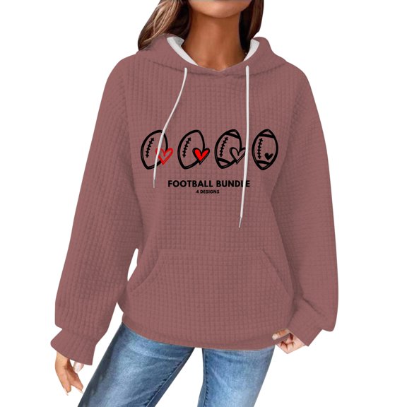 Holzkary Game Day Hooded Sweatshirt for Women Knit Sweatshirt Football Graphic Long Sleeve Sweater Football Season Pullover Funny Football Graphic Shirt Long Sleeve Game Day Pullover Hoodies Pink Xl