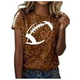 thumbnail image 1 of Holzkary Game Day Shirts Women Football Season Sequin Print Shirts Short Sleeve Football Graphic Pullover Tops Game Day Outfits Women's Rugby Love Print Round Neck Short Sleeve Top T Shirt Brown L, 1 of 5