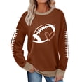 thumbnail image 1 of Holzkary Game Day Sweatshirts for Women Football Sweatshirts Funny Football Graphic Crewneck Long Sleeve Pullover Tops Sunday Football Shirts Tops Sweatshirts Fall Outfits Brown S, 1 of 4