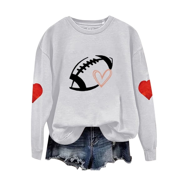 Holzkary Game Day Sweatshirts for Women Football Sweatshirts Funny Football Graphic Crewneck Long Sleeve Pullover Tops Sunday Football Shirts Tops Sweatshirts Fall Outfits White M