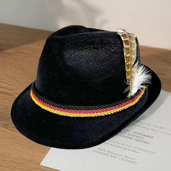Holzkary German Oktoberfest Hat with Feather for Adults Felt Bavarian Alpine Cap for Halloween Beer Festival Party Dress Up Black One size