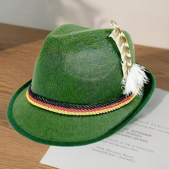 Holzkary German Oktoberfest Hat with Feather for Adults Felt Bavarian Alpine Cap for Halloween Beer Festival Party Dress Up Blackish Green One size