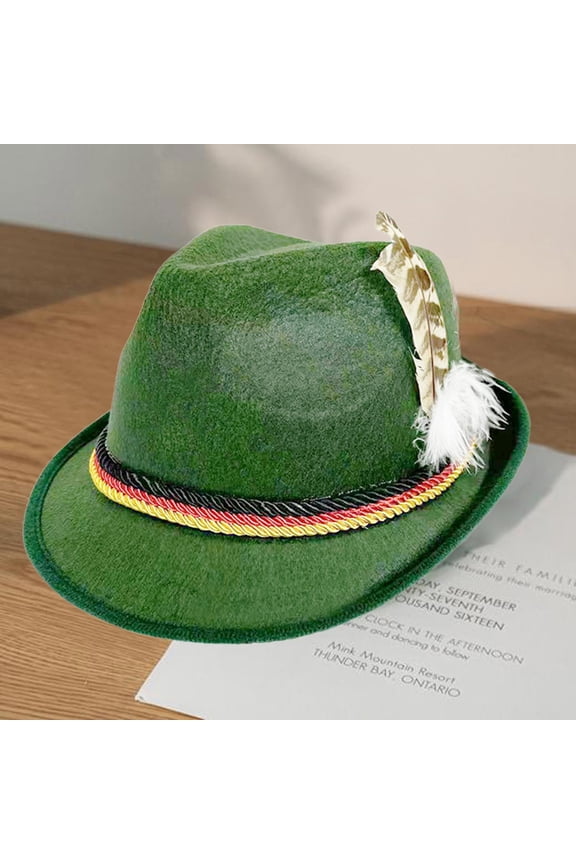 German Oktoberfest Hat with Feather for Adults Felt Bavarian Alpine Cap for Halloween Beer Festival Party Dress Up Blackish Green One size