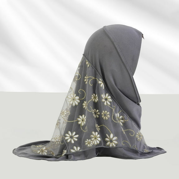 Holzkary Girls Ice Silk Muslim Khimar Hijab Headscarf Flower Arab Scarf Shawls Neck Wrap Islamic Head Wrap for Age 2-7 Years Girls/Children Hijab Scarf Headscarf Wrap Muslim Amira