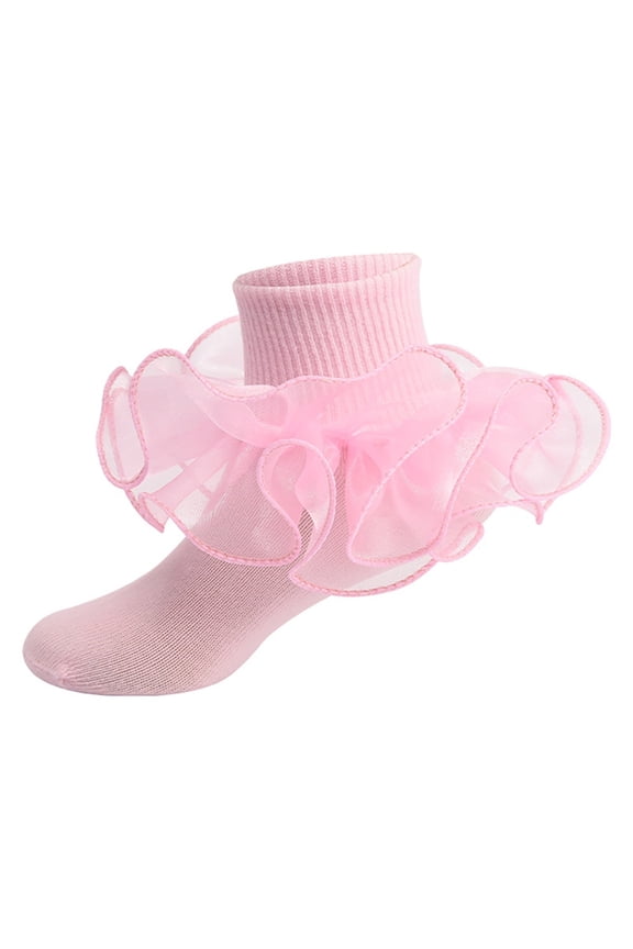 Girls Ruffle Socks Toddler Girl Frilly Dress Socks Double Lace Big Ruffles Fold Over Church Fancy Sock for Baby Kids Children's Socks with Lace Girls Ankle Socks Kids Dance Sock for Cute Bab