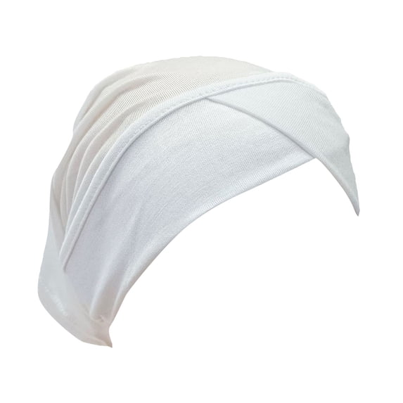 Holzkary Hair Wraps for Women Forehead Cross‑Design Undercap Stretch Elastic Turbans Chemical Headscarf Full Coverage Undercap Solid Sleep Caps Inner Hijab Caps Muslim White One Size