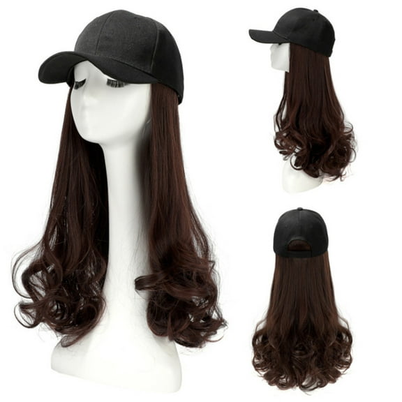 Holzkary Hat for Women Men 2025 Trendy Baseball Cap with Hair Extensions Synthetic Hair Wig Baseball Hat Attached Curly Adjustable Wave Hairpiece with Baseball Hat Cap Wig for Women B One Size