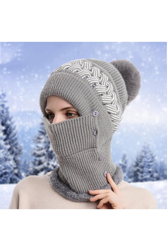 Hat for Women Men 2025 Trendy Outdoor Face Bib Hat Cold Proof Cold Proof Women Warm Ski Winter Integrated Headgear Hood Cap Riding Hats Grey One Size