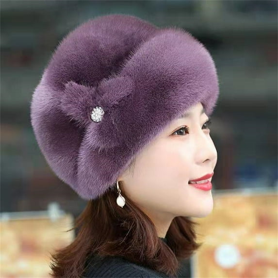 Holzkary Hat for Women Men 2025 Trendy Winter Middle and Elderly Women's Hats Winter Faux Flower Decor Hats Elderly Hats Mothers Grandma Old Ladies Hats Purple One Size
