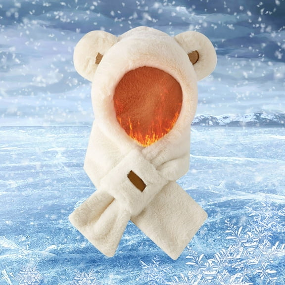 Holzkary Hat for Women Men 2025 Trendy Bear Trapper Hat with Scarf Cute Warm Winter Plush Scarf Autumn and Winter Pullover Hooded 2023 White One Size