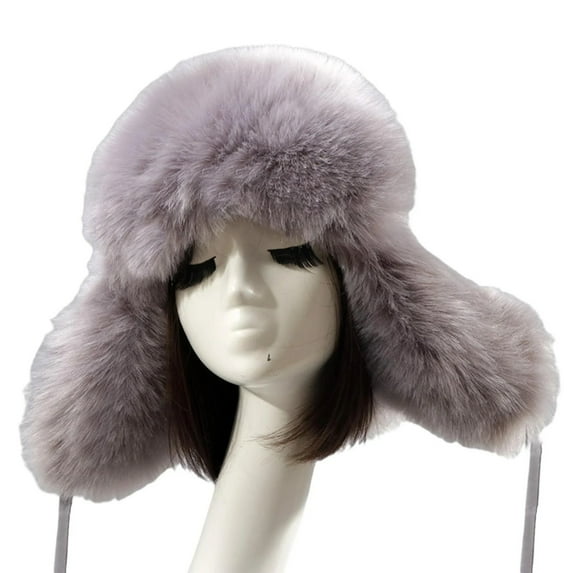 Holzkary Hat for Women Men 2025 Trendy Faux Snow Trapper Hat with Ear for Skiing Head Circumference Grey One Size