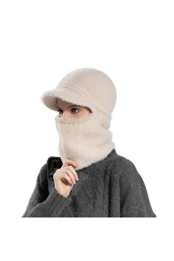 Hat for Women Men 2025 Trendy Winter Knitted Hat Warm Cycling Ski Women Windproof Hood Heavyweight Thermal Fleece Beige One Size