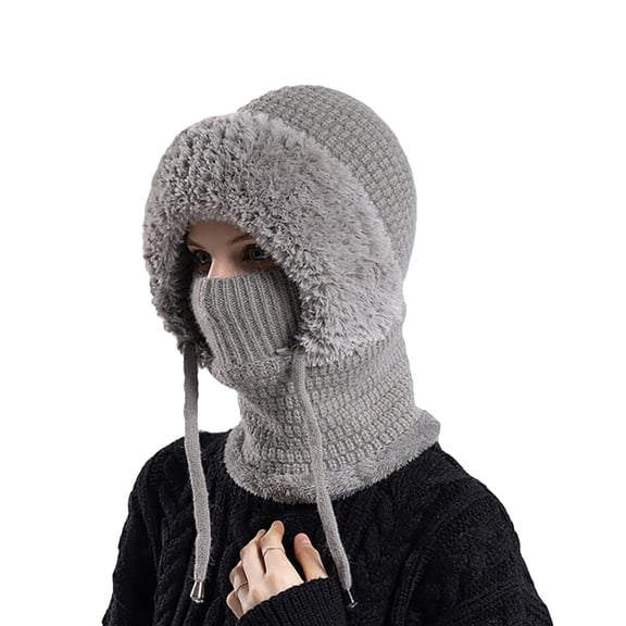 Holzkary Hat for Women Men 2025 Trendy Winter Knitted Hat Warm Cycling Ski Women Windproof Hood Heavyweight Thermal Fleece Grey One Size