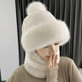 thumbnail image 1 of Holzkary Hat for Women Men 2025 Trendy Women Windproof Scarf Hat Winter Warm Scarf Hat Set Soft Knitted Plush Hat White One Size, 1 of 4