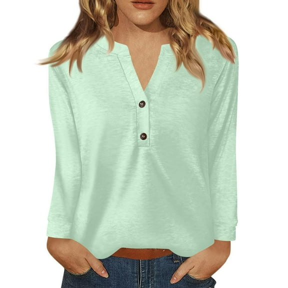 Holzkary Henley Long Sleeve Shirts for Women, Lightweight Long Sleeve Tops for Women Loose Fit Basic Pullover with Button Long Sleeve Tops 2025 Autumn Womens Neck T Shirts Shirts Uk Light Green 3Xl
