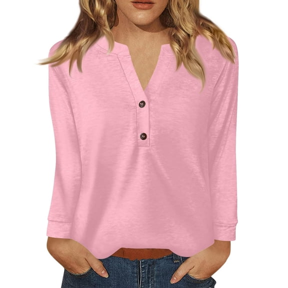 Holzkary Henley Long Sleeve Shirts for Women, Lightweight Long Sleeve Tops for Women Loose Fit Basic Pullover with Button Long Sleeve Tops 2025 Autumn Womens Neck T Shirts Casual Shirts Uk Pink S