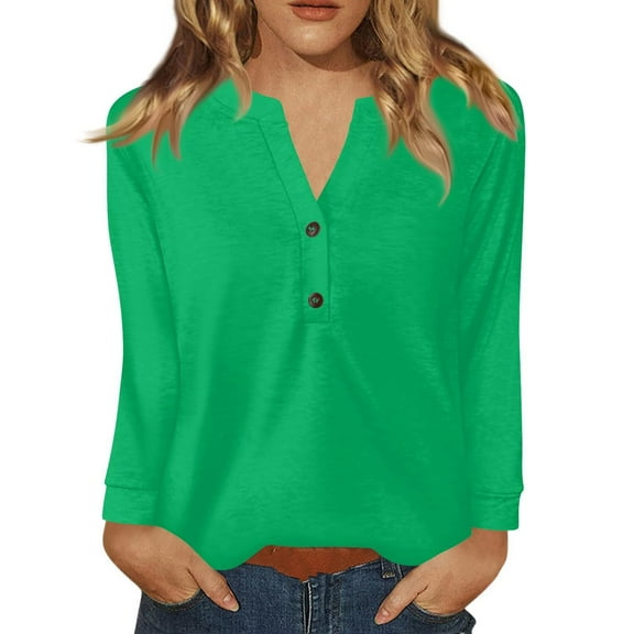 Holzkary Henley Long Sleeve Shirts for Women, Lightweight Long Sleeve Tops for Women Loose Fit Basic Pullover with Button Long Sleeve Tops 2025 Autumn Womens Neck T Shirts Casual Shirts Uk Green S