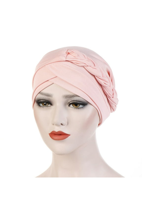 Hijab Chemo Cancer Beanies Turbans Hats Skull Caps Twisted Hair Cover Headwrap Turban Headwear for Women Women Solid Plait Hat Muslim Cancer Turban Wrap Cap
