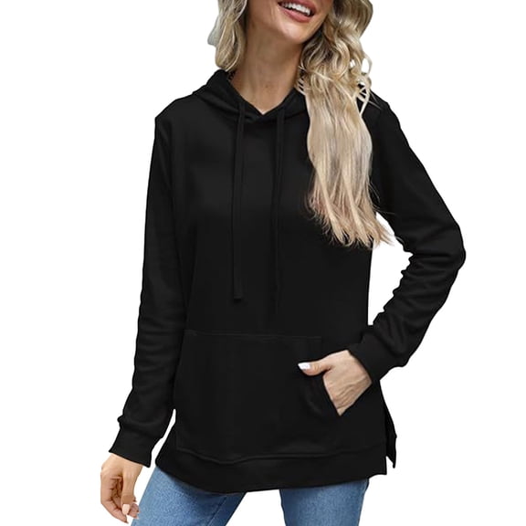 Holzkary Hoodies for Women 2025 Women's Long Sleeve Solid Color Hoodie Fashion Casual Tops Pullover Sweatshirts Casual Comfy Tops Trendy Fall Outfits Winter Clothes 2025 Black S