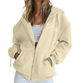 thumbnail image 1 of Holzkary Hoodies for Women Full Zip Up Loose Sweatshirts Jackets Women's Fashion Casual Letter Print Sweatshirt with Zipper Casual Comfy Gym Tops Fall Outfits Winter Clothes 2025 Beige L, 1 of 5
