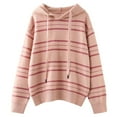 thumbnail image 1 of Holzkary Hoodies for Women Oversized Sweater Striped Sweater Korean Style Loose and Slim Lazy Pullover Sweater Fall Fashion Outfits 2025 Casual Sweaters Tops Workout Winter Clothes Pink M, 1 of 8