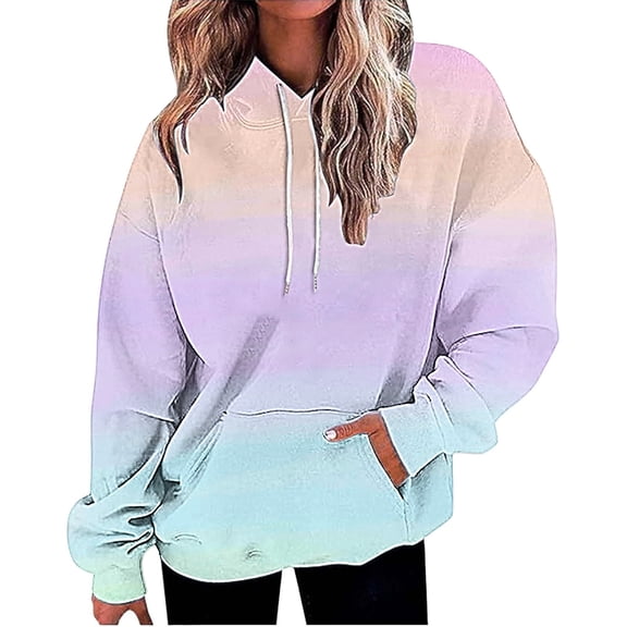 Holzkary Hoodies for Women Oversized Sweatshirts Fall Trendy Gradient Color Pullover Tops Loose Y2K Sweatshirts Fall Fashion Outfits 2025 Casual Sweaters Tops Workout Winter Clothes Light Violet M